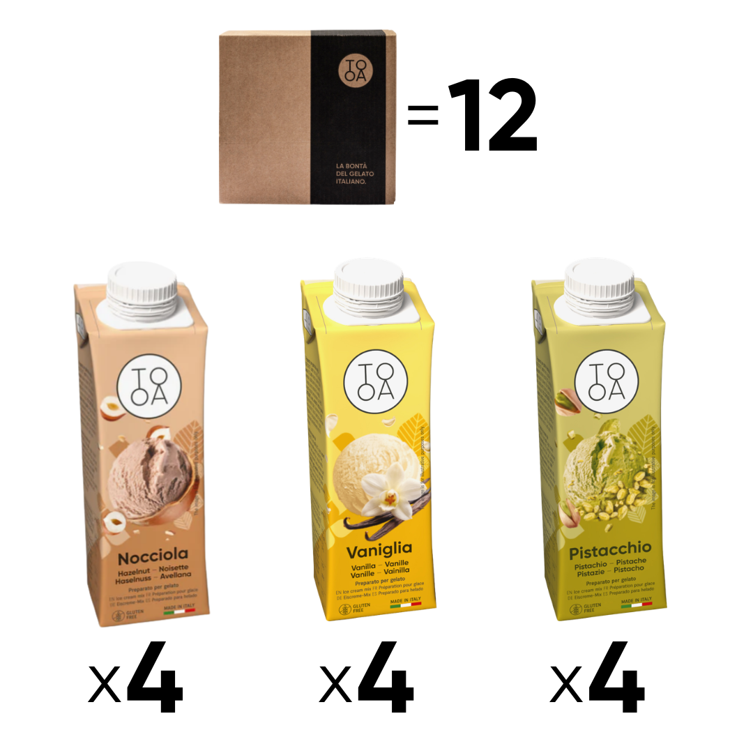 Creamy Mix – 12 bricks of 250 ml (4 Hazelnut | 4 Vanilla | 4 Pistachio)