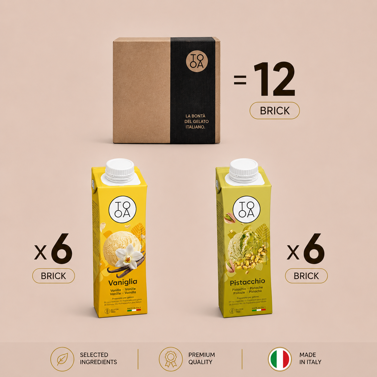 Mix Abbraccio Cremoso – 12 Brik da 250 ml (6 Vaniglia | 6 Pistacchio )