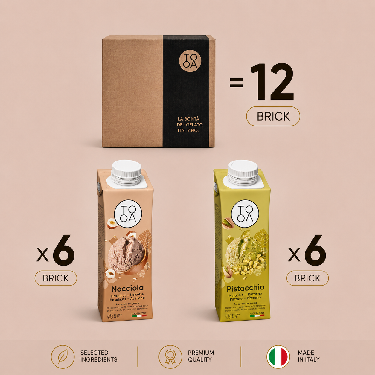 Mix Velluto Tostato – 12 Brik da 250 ml (6 Nocciola | 6 Pistacchio )