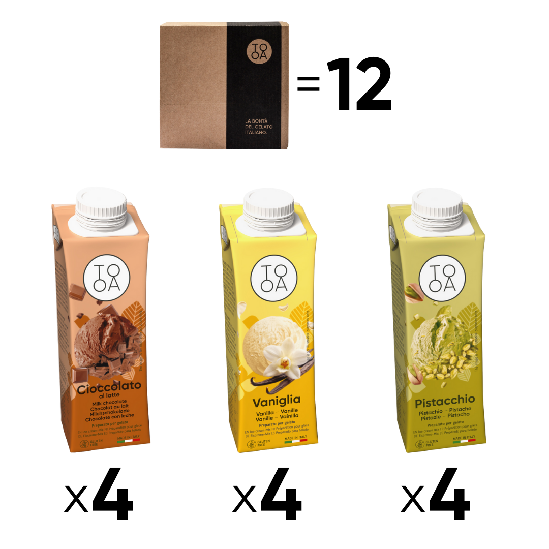 Creamy Mix – 12 bricks of 250 ml (4 Milk Chocolate | 4 Vanilla | 4 Pistachio)