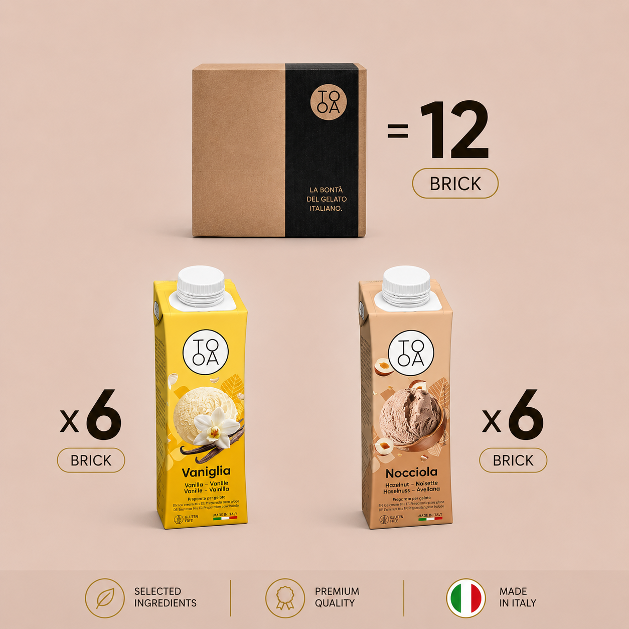 Mix Dolce Abbraccio – 12 Brik da 250 ml (6 Nocciola | 6 Vaniglia)
